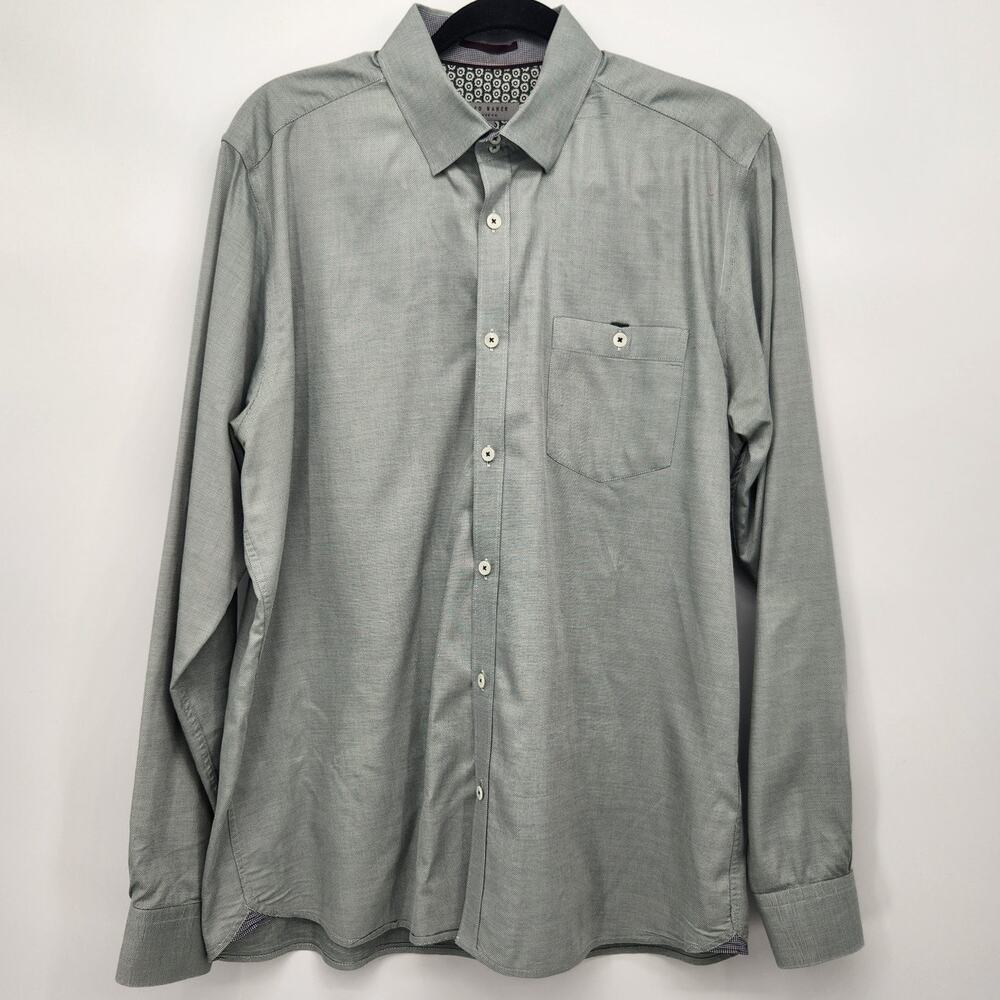Ted Baker London Gray Mini Dotted Long Sleeve Dress Shirt Men's 5 (XL-16.5 neck)